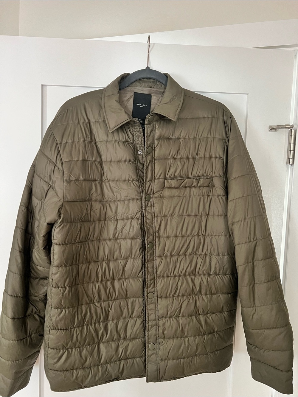 Men's Quilted Olive Puffer Jacket - Lightweight Coat